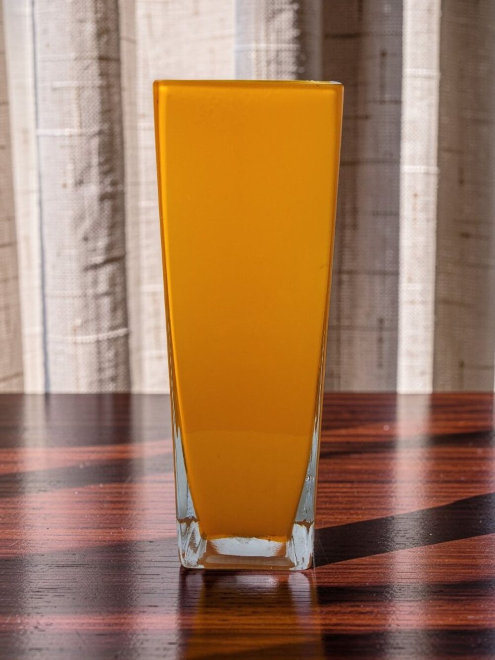 Vintage Square Glass Mustard Color Tapered Heavy Base Vase